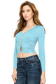 WT1482 Womens Deep V Neck Long Sleeve Cross Wrap Fitted Crop Top