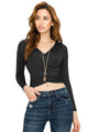 WT1482 Womens Deep V Neck Long Sleeve Cross Wrap Fitted Crop Top
