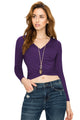 WT1482 Womens Deep V Neck Long Sleeve Cross Wrap Fitted Crop Top