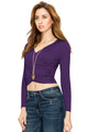 WT1482 Womens Deep V Neck Long Sleeve Cross Wrap Fitted Crop Top