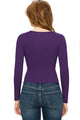 WT1482 Womens Deep V Neck Long Sleeve Cross Wrap Fitted Crop Top