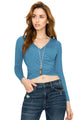 WT1482 Womens Deep V Neck Long Sleeve Cross Wrap Fitted Crop Top