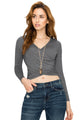 WT1482 Womens Deep V Neck Long Sleeve Cross Wrap Fitted Crop Top