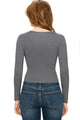 WT1482 Womens Deep V Neck Long Sleeve Cross Wrap Fitted Crop Top