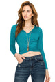 WT1482 Womens Deep V Neck Long Sleeve Cross Wrap Fitted Crop Top
