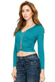 WT1482 Womens Deep V Neck Long Sleeve Cross Wrap Fitted Crop Top
