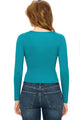 WT1482 Womens Deep V Neck Long Sleeve Cross Wrap Fitted Crop Top