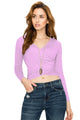 WT1482 Womens Deep V Neck Long Sleeve Cross Wrap Fitted Crop Top
