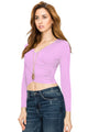 WT1482 Womens Deep V Neck Long Sleeve Cross Wrap Fitted Crop Top