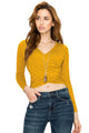 WT1482 Womens Deep V Neck Long Sleeve Cross Wrap Fitted Crop Top
