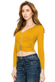 WT1482 Womens Deep V Neck Long Sleeve Cross Wrap Fitted Crop Top