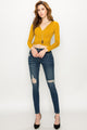 WT1482 Womens Deep V Neck Long Sleeve Cross Wrap Fitted Crop Top