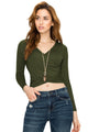 WT1482 Womens Deep V Neck Long Sleeve Cross Wrap Fitted Crop Top