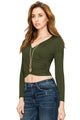 WT1482 Womens Deep V Neck Long Sleeve Cross Wrap Fitted Crop Top