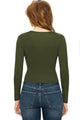 WT1482 Womens Deep V Neck Long Sleeve Cross Wrap Fitted Crop Top