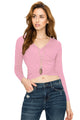 WT1482 Womens Deep V Neck Long Sleeve Cross Wrap Fitted Crop Top