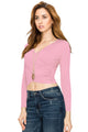 WT1482 Womens Deep V Neck Long Sleeve Cross Wrap Fitted Crop Top