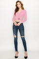 WT1482 Womens Deep V Neck Long Sleeve Cross Wrap Fitted Crop Top