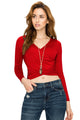 WT1482 Womens Deep V Neck Long Sleeve Cross Wrap Fitted Crop Top