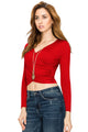 WT1482 Womens Deep V Neck Long Sleeve Cross Wrap Fitted Crop Top