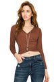 WT1482 Womens Deep V Neck Long Sleeve Cross Wrap Fitted Crop Top