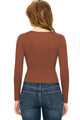 WT1482 Womens Deep V Neck Long Sleeve Cross Wrap Fitted Crop Top