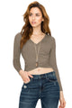 WT1482 Womens Deep V Neck Long Sleeve Cross Wrap Fitted Crop Top