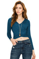 WT1482 Womens Deep V Neck Long Sleeve Cross Wrap Fitted Crop Top