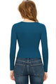 WT1482 Womens Deep V Neck Long Sleeve Cross Wrap Fitted Crop Top