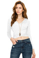 WT1482 Womens Deep V Neck Long Sleeve Cross Wrap Fitted Crop Top