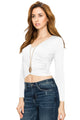 WT1482 Womens Deep V Neck Long Sleeve Cross Wrap Fitted Crop Top