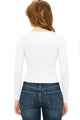 WT1482 Womens Deep V Neck Long Sleeve Cross Wrap Fitted Crop Top