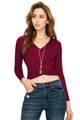 WT1482 Womens Deep V Neck Long Sleeve Cross Wrap Fitted Crop Top