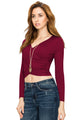 WT1482 Womens Deep V Neck Long Sleeve Cross Wrap Fitted Crop Top