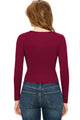 WT1482 Womens Deep V Neck Long Sleeve Cross Wrap Fitted Crop Top