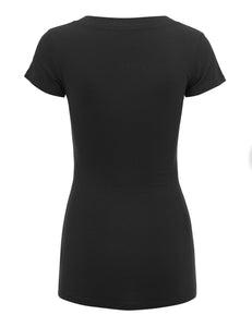 WT1606 Womens Basic Fitted Short Sleeve V-Neck T Shirt