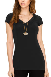 WT1606 Womens Basic Fitted Short Sleeve V-Neck T Shirt
