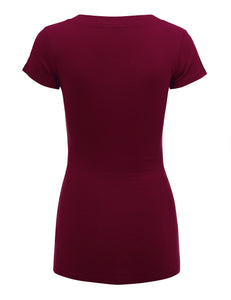 WT1606 Womens Basic Fitted Short Sleeve V-Neck T Shirt