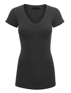 WT1606 Womens Basic Fitted Short Sleeve V-Neck T Shirt