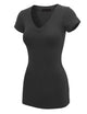 WT1606 Womens Basic Fitted Short Sleeve V-Neck T Shirt