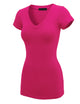 WT1606 Womens Basic Fitted Short Sleeve V-Neck T Shirt