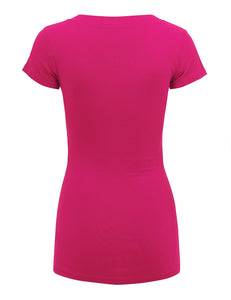 WT1606 Womens Basic Fitted Short Sleeve V-Neck T Shirt
