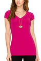 WT1606 Womens Basic Fitted Short Sleeve V-Neck T Shirt