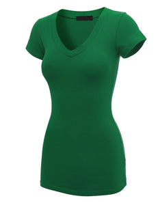 WT1606 Womens Basic Fitted Short Sleeve V-Neck T Shirt