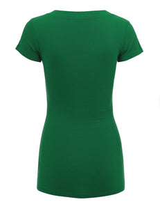 WT1606 Womens Basic Fitted Short Sleeve V-Neck T Shirt