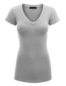 WT1606 Womens Basic Fitted Short Sleeve V-Neck T Shirt