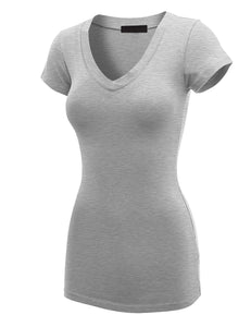 WT1606 Womens Basic Fitted Short Sleeve V-Neck T Shirt