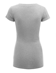 WT1606 Womens Basic Fitted Short Sleeve V-Neck T Shirt