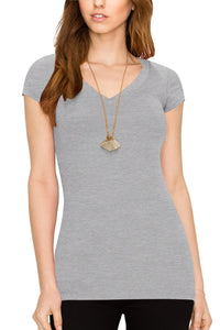 WT1606 Womens Basic Fitted Short Sleeve V-Neck T Shirt