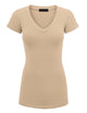 WT1606 Womens Basic Fitted Short Sleeve V-Neck T Shirt
